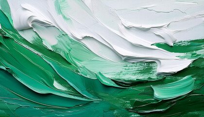 White and green acrylic surface. Oil painting texture. Hand painted. Background with brush strokes