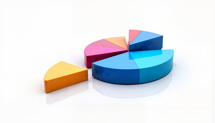 Obraz premium Cutting expenses concept: colorful 3d pie chart on white background representing data segments