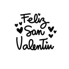 Escrito a mano Feliz San Valentín negro sin fondo corazones