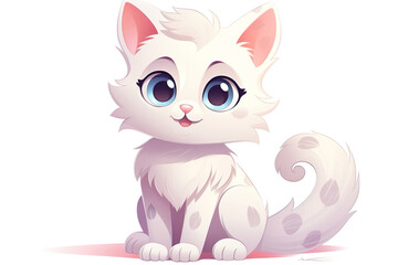 Obraz premium Cartoon cute white cat isolated on clear white background