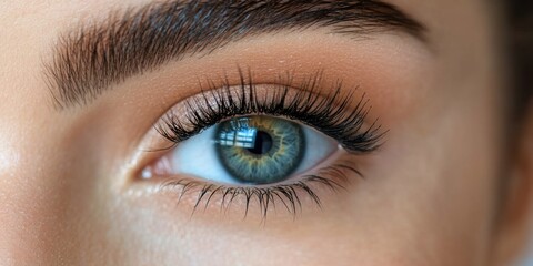 Obraz premium Close-up of mesmerizing eye showcasing vibrant colors and intricate details in a serene setting