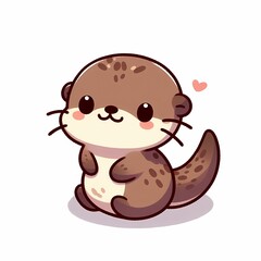 Fototapeta premium Chibi Otter Illustration in Flat Style on White Background