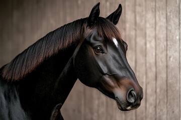 Obraz premium Powerful and majestic black horse in stable