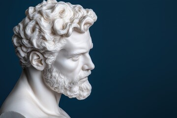 Detailed sculpture of a pensive man with curly hair