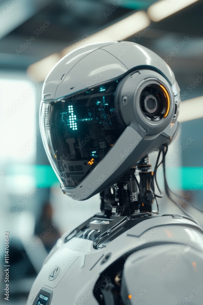 Poster a cutting-edge robot exudes technological sophistication and elegance, representing advancements in 