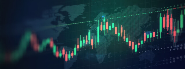 Stock market graph or forex trading chart for business and financial concepts, reports and investment on dark background . Vector illustration
