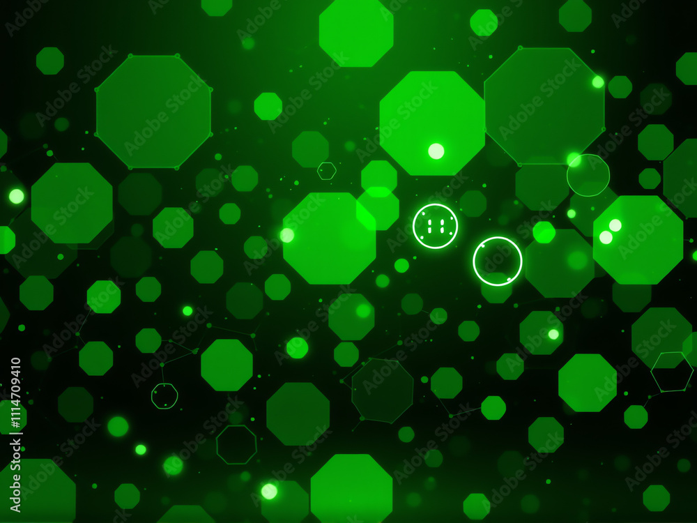 Poster vibrant green geometric shapes create an abstract background design with circles and hexagons