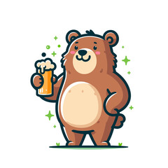 Cartoon Bear with Beer Mug Isolated Vector Illustration