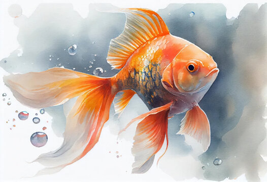 gold fish., watercolor painting ,  