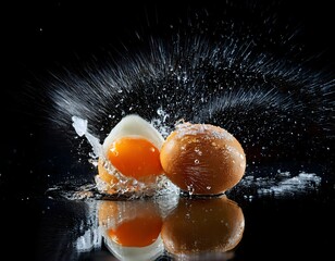 Broken Egg and Whole Egg in Water Splash