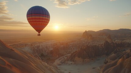 Obraz premium Hot Air Balloon Over Scenic Desert Landscape