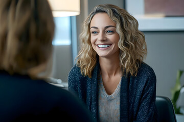 Fototapeta premium Woman patient conversation smiling sitting.