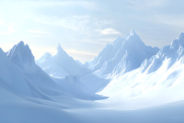 Fototapeta premium Serene Snowy Peaks Under a Pristine White Sky: A Landscape of Tranquility and Purity