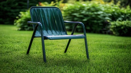 Fototapeta premium Green Chair on Lush Lawn in Bright Outdoor Setting