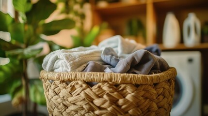 Obraz premium Cozy Laundry Basket with Freshly Cleaned Linens
