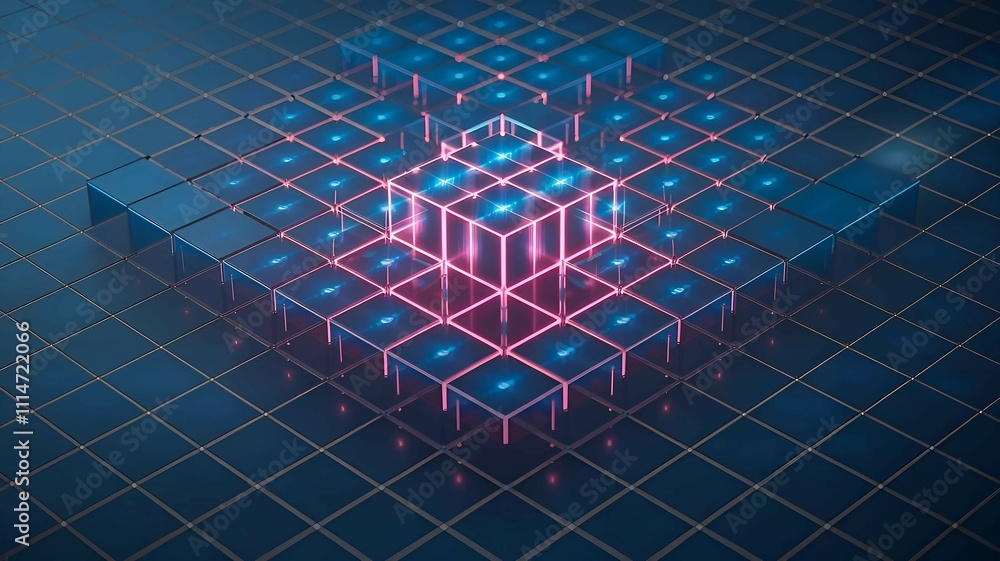 Aufkleber futuristic microchip design glowing with neon lights, showcasing advancements in digital technology,
