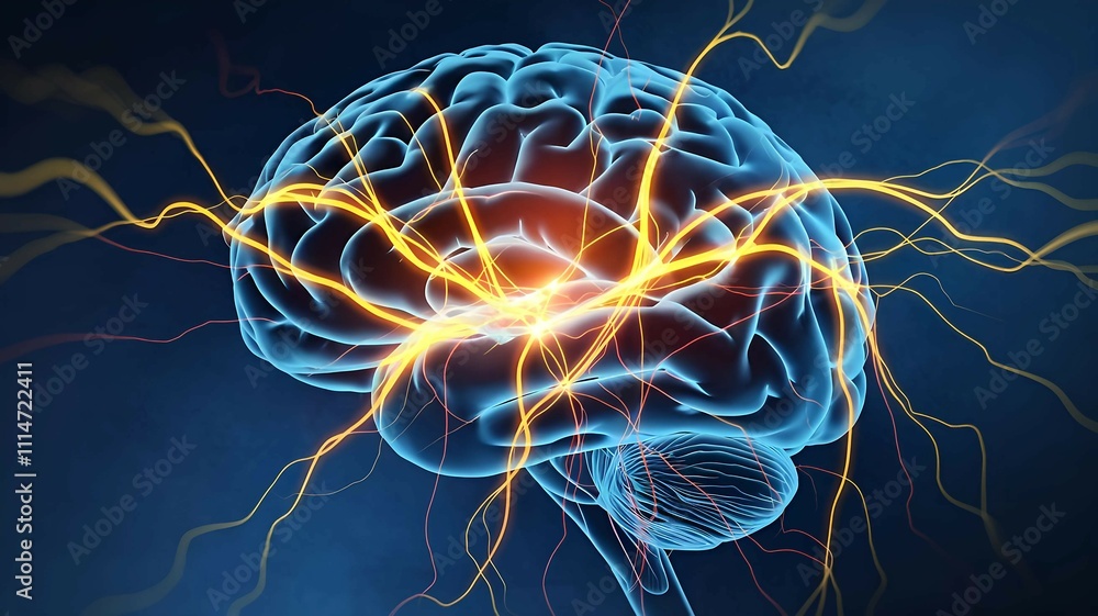 Poster digital representation of brain neurons, illustrating advancements in artificial intelligence, neura