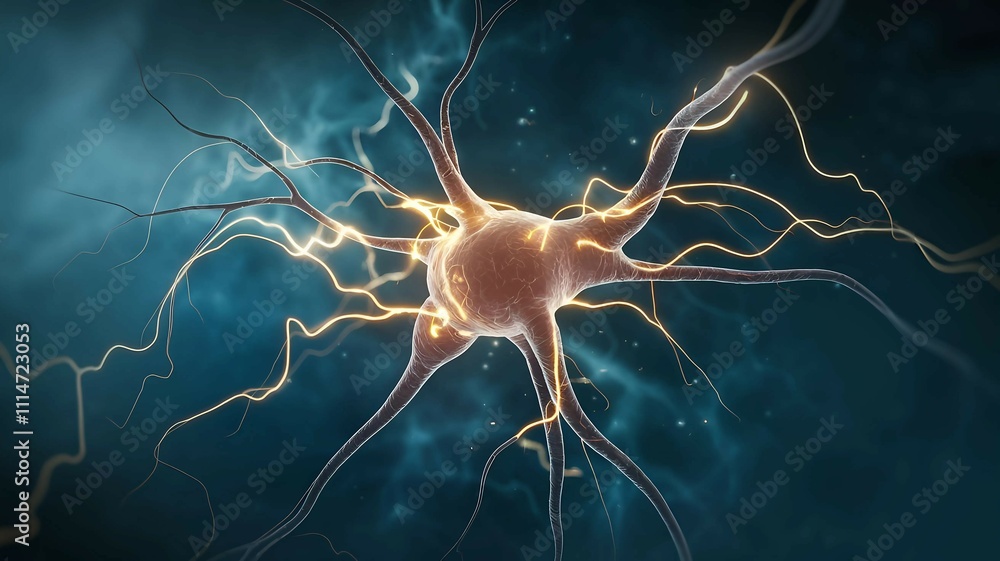 Poster electrified neuron network symbolizing brain activity, neuroscience, and the connection between cell