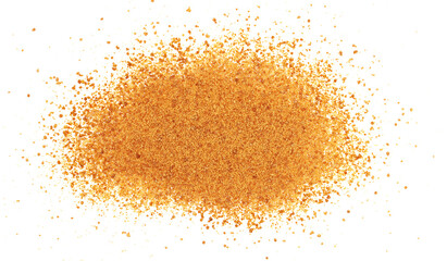 Pile of coconut palm sugar isolated on white, top view