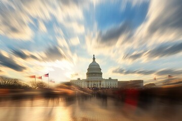 Obraz premium Time-lapse effect at Capitol building, dynamic sky