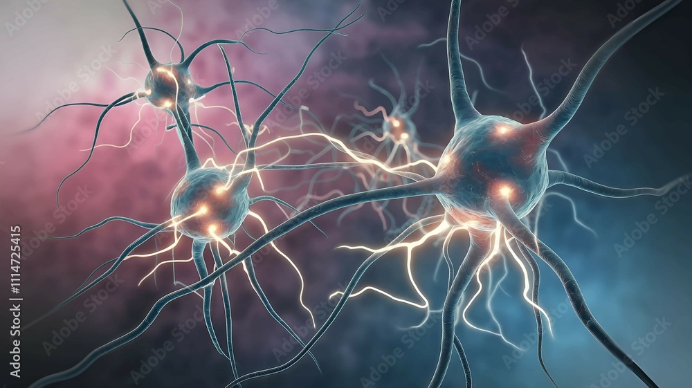 Poster neural connections and synapses highlighted in an artistic style to depict the communication system 