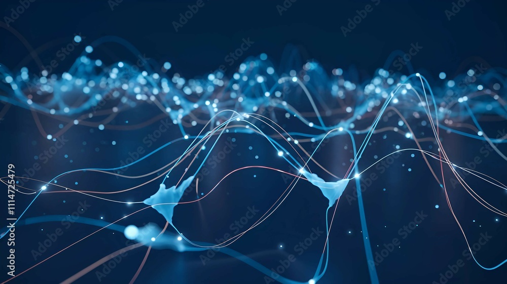 Poster network of neurons in a human brain with glowing synapses depicting the concept of connectivity and 
