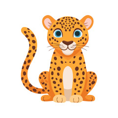 Obraz premium Cute leopard in cartoon style children's vector illustration. Image for prints and design