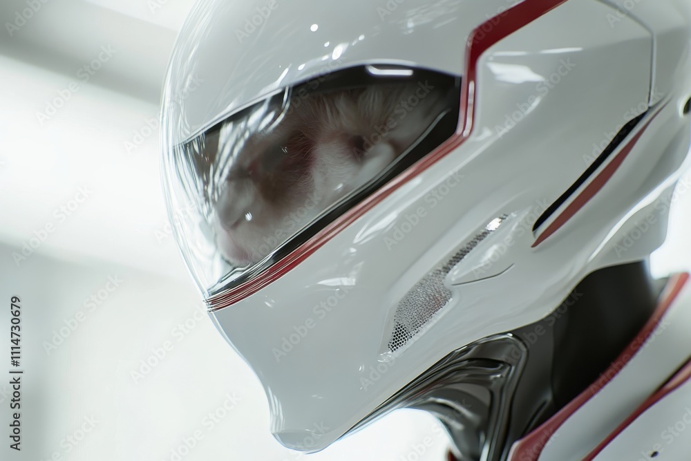 Poster a close-up view of a high-tech helmet with a reflective visor, showcasing advanced engineering and s