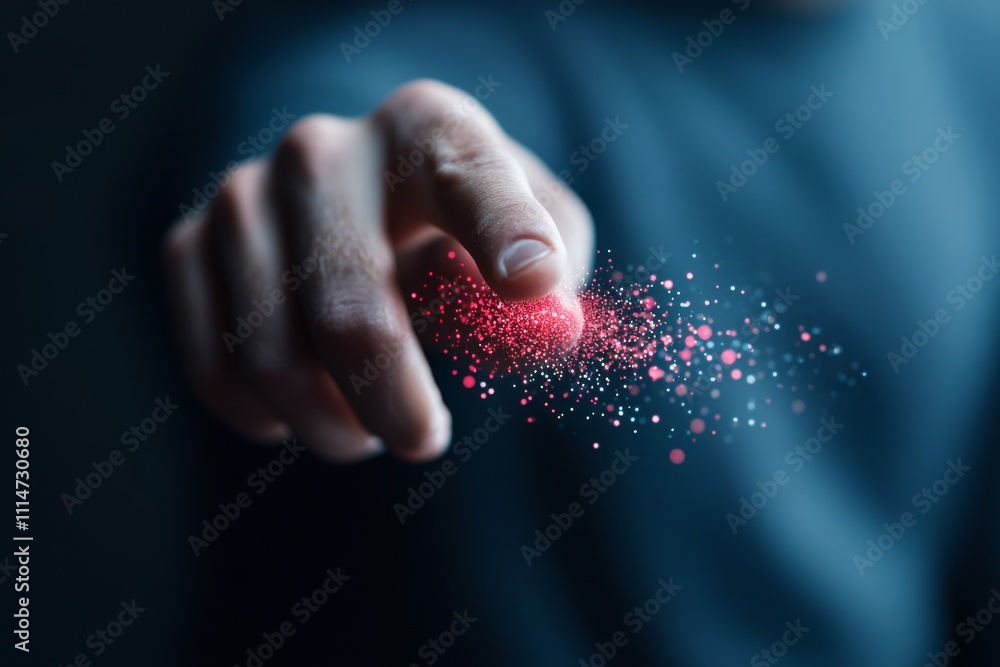 Aufkleber a close-up shot captures a finger interacting with glowing digital particles, signifying innovation 
