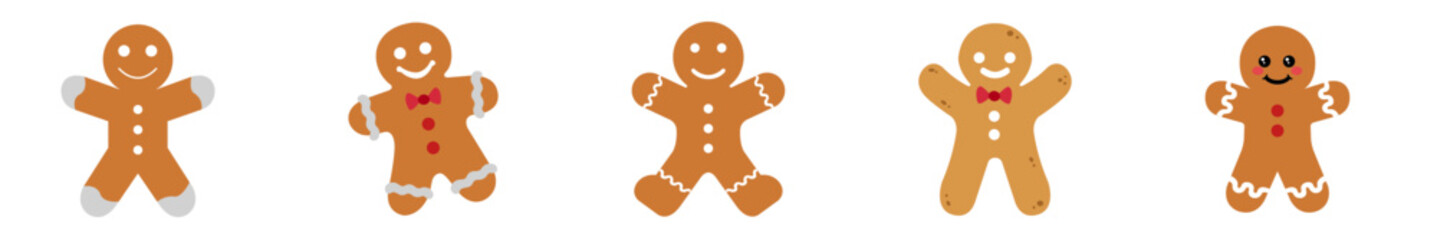 Obraz premium set of gingerbread christmas cookies classic ginger bread Noel holiday sweet dessert isolated on white background without stroke Xmas cute biscuits Vector illustration