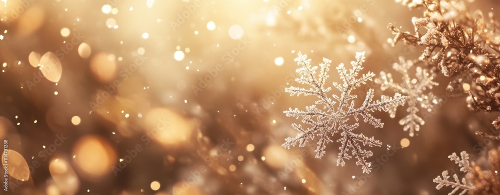 Poster close-up of delicate snowflakes against a blurred background, creating an ethereal and serene atmosp