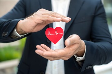 businessman holding a red heart