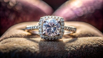 Sparkling Diamond Ring on Velvet Cushion with Soft Lighting