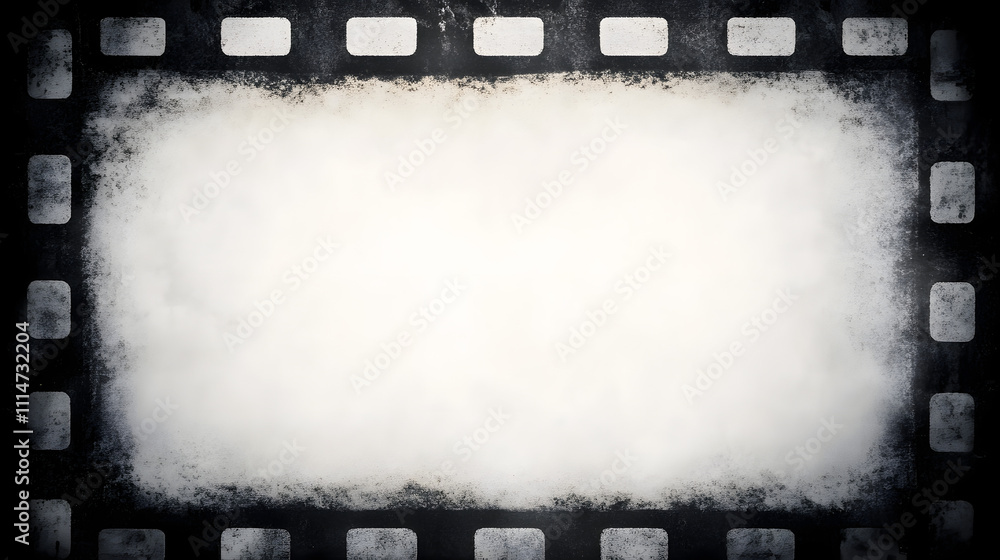 Poster grunge empty film background with vignette border. dirty distressed black and white vintage 8k 16:9 