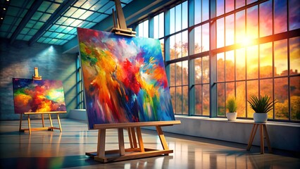 Digital Art Canvas with Abstract Paint Strokes on Easel