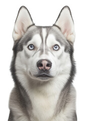 Fototapeta premium Siberian Husky gazing forward with an alert expression, isolated on a transparent background.