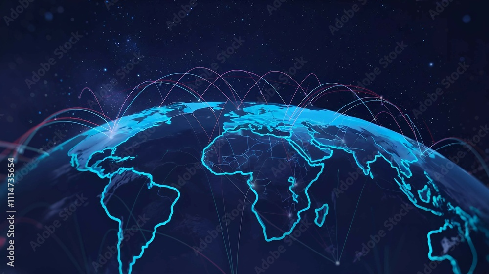 Aufkleber global communication network with digital blue connections representing data sharing across continen