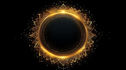 Fototapeta premium Golden Ornate Circular Frame With Sparkling Lights
