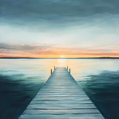 Obraz premium Peaceful Walk: Sea Green Dock Point of View Towards the End