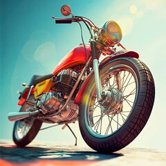 Fototapeta premium Vintage red motorcycle, sunny outdoors.
