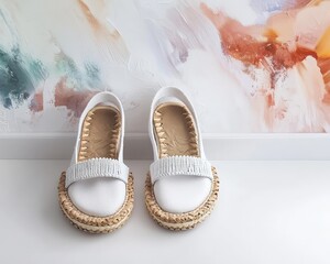 White espadrilles with a summer theme against a minimalist backdrop