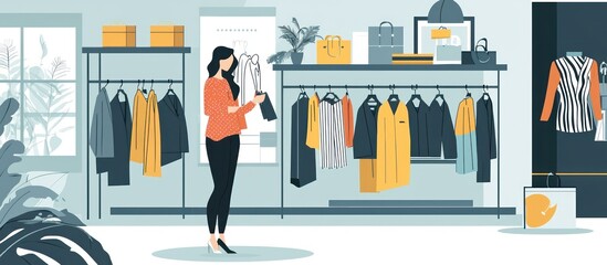 Woman choosing fashionable clothes in a modern fashion store