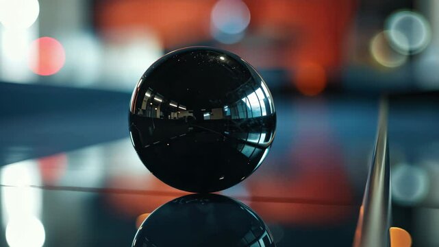 Black Sphere Reflection on Pool Table