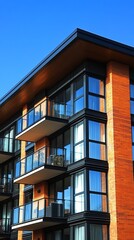 Obraz premium Modern architectural design featuring a multi story apartment building