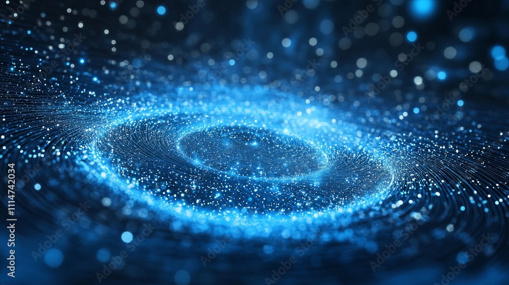 Poster a digital abstract design featuring a dynamic twirl of glowing optical fibers.