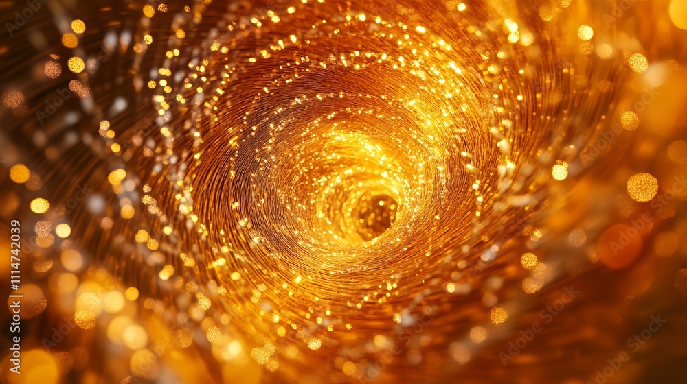 Poster a digital abstract design featuring a dynamic twirl of glowing optical fibers.