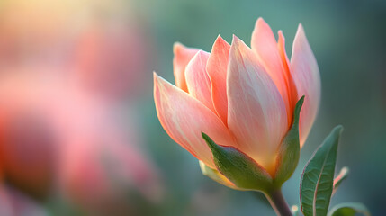 Fototapeta premium Delicate flower bud plant, blossoming blossom bloom closeup, verdant spring macro green, enchanting garden floral nature, botanical elegance unfolds.