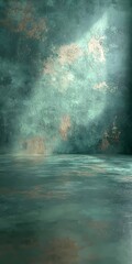 Fototapeta premium A serene and textured backdrop featuring a blend of teal and gold hues, creating a tranquil atmosphere for artistic presentations or photography sessions.