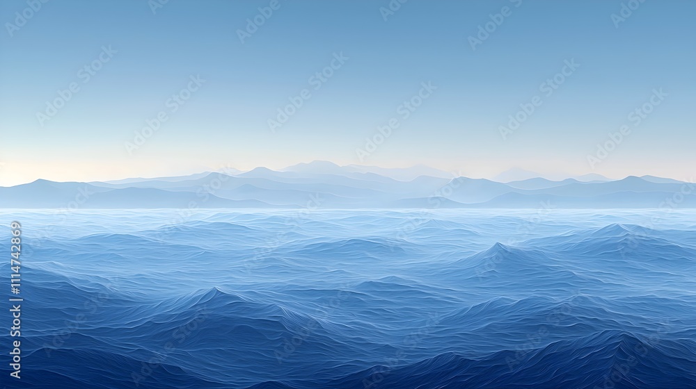 Poster serene ocean waves in varying shades of blue, creating a tranquil and calming atmosphere. ideal for 