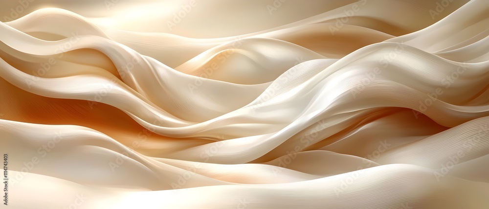 Poster a stunning abstract image showcasing soft, flowing waves of cream and beige fabric, creating a seren